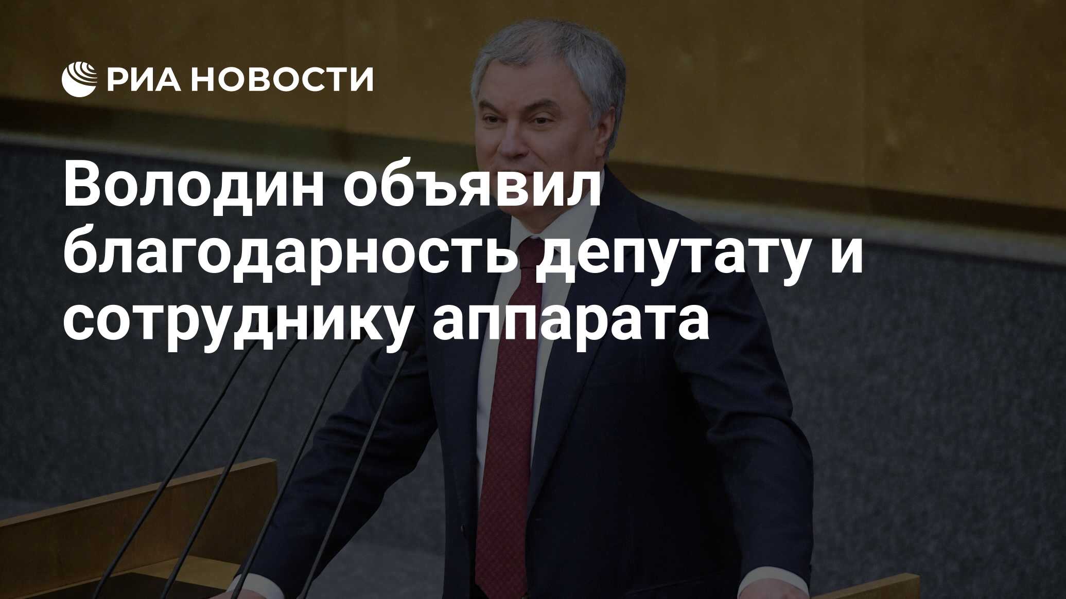 Володин объявил благодарность депутату и сотруднику аппарата - РИА Новости,  10.05.2023